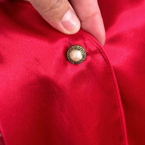 Victoria's Secret Vintage Gold Label Red Satin Button Down Pajama Dress Size M/L - Picture 5 of 9
